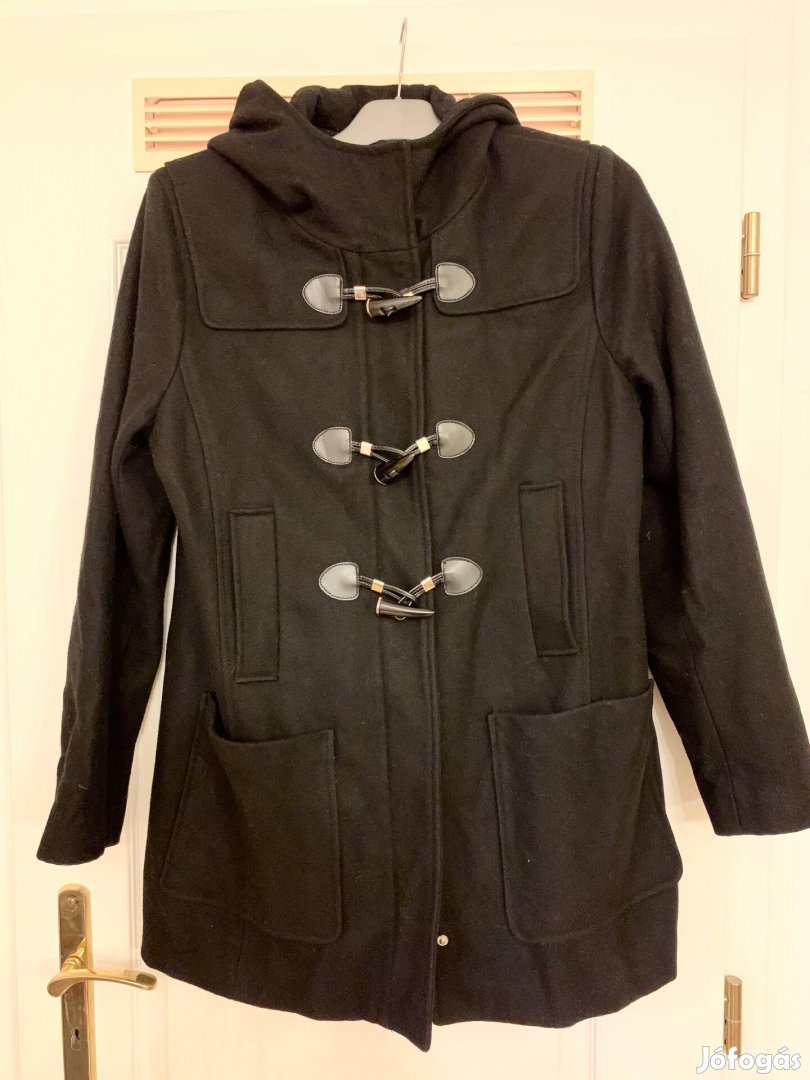 MK női fekete kapucnis gyapjú kabát L eladó
