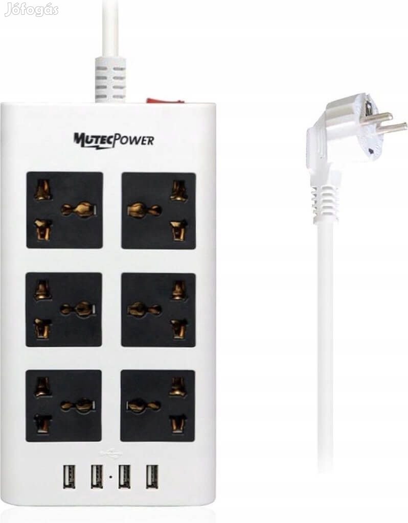 MUTECPOWER Universális Hat Aljzatos Hosszabbító 4 USB Porttal - 110 V