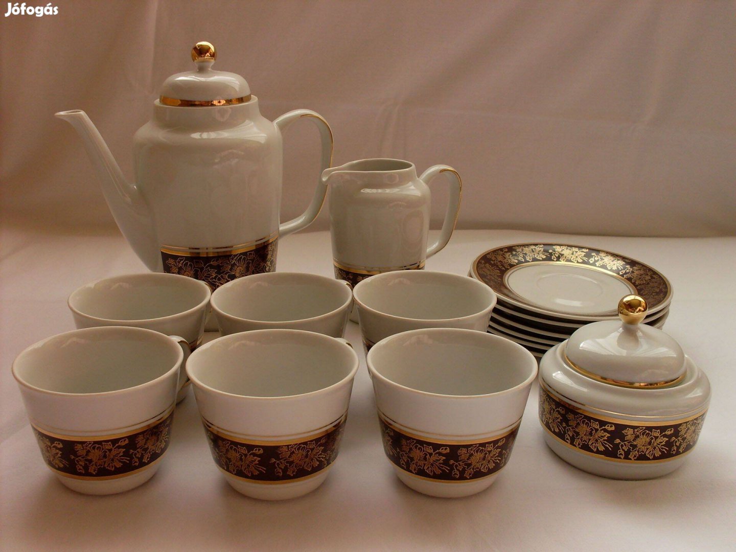 MZ Moritz Zdekauer antik aranyozott porcelán kávés teás készlet