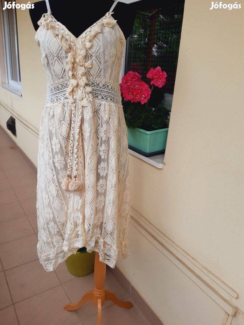M/L krém színű nyári elegáns pamutcsipke női ruha