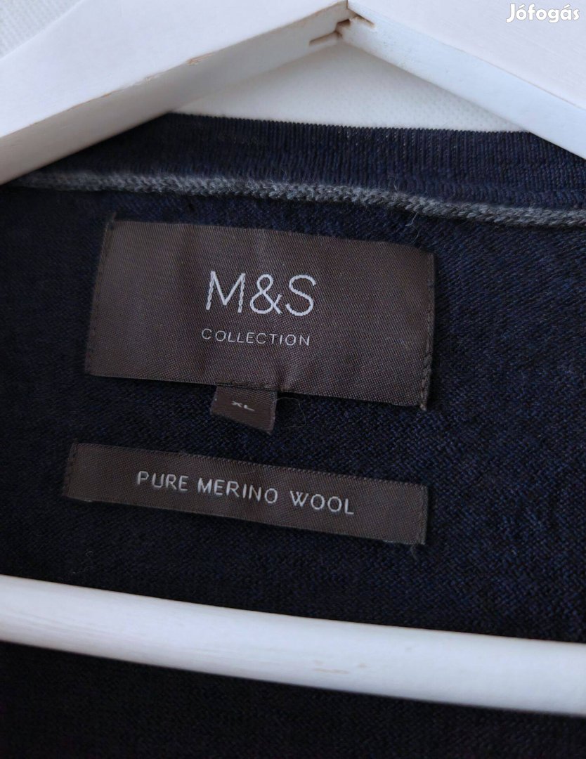 M&S merino gyapju férfi sötétkék pulóver