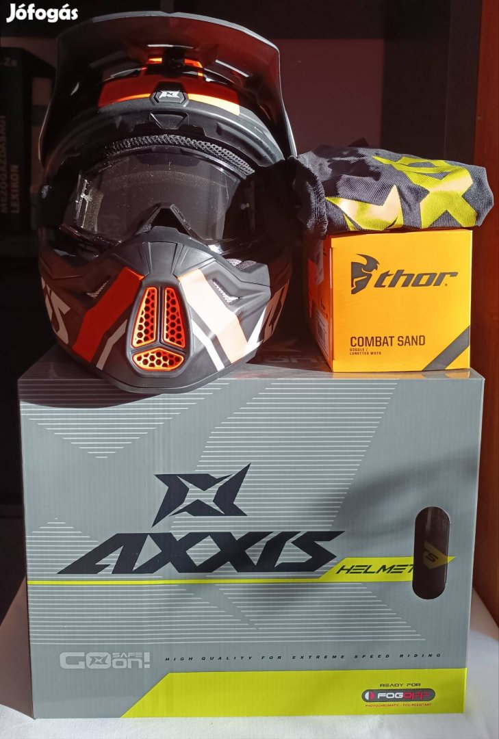 M-es Axxis Jackal Cross sisak Thor racing füstüveges szemüveggel