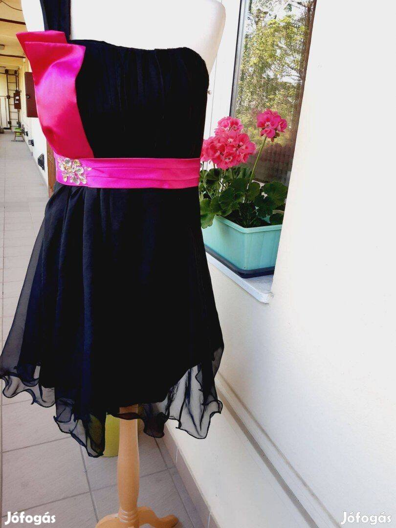 M-es fekete-pink,derekában köves alkalmi női ruha