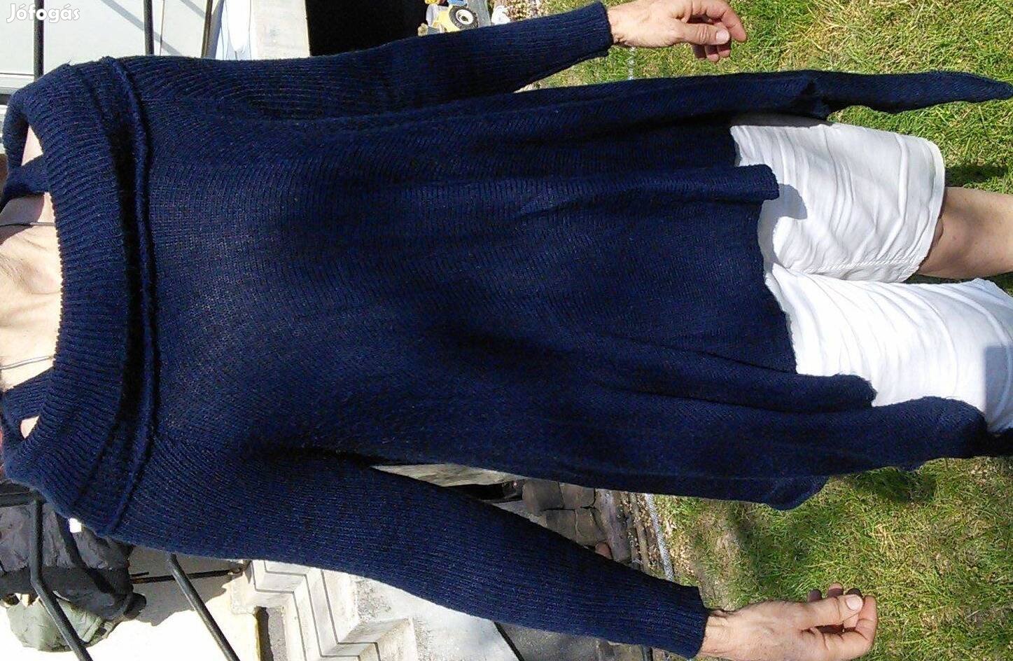 M-es pulóver női sötétkék kék M kámzsa garbó nyakú
