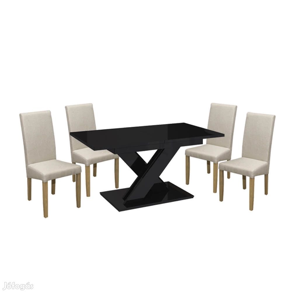 Maasix BKG Magasfényű Fekete 4 személyes étkezőszett Bézs Vanda széke