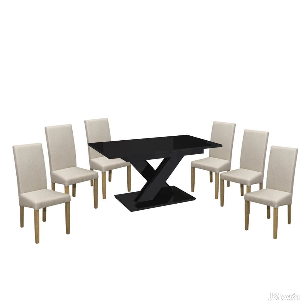 Maasix BKG Magasfényű Fekete 6 személyes étkezőszett Bézs Vanda széke
