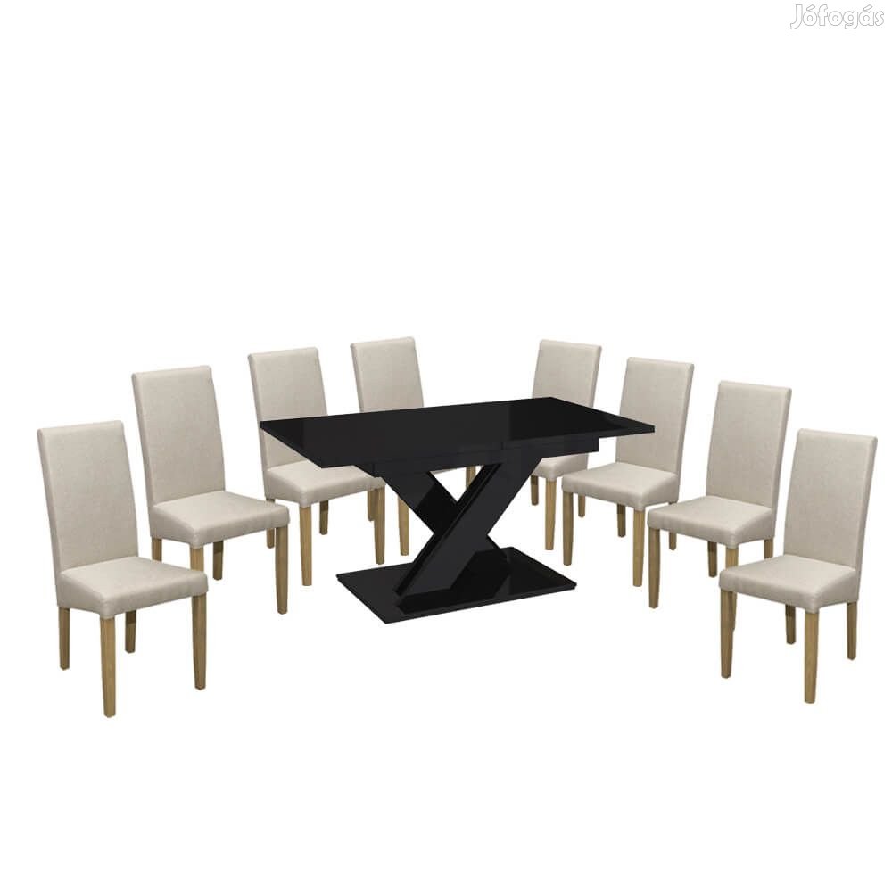Maasix BKG Magasfényű Fekete 8 személyes étkezőszett Bézs Vanda széke