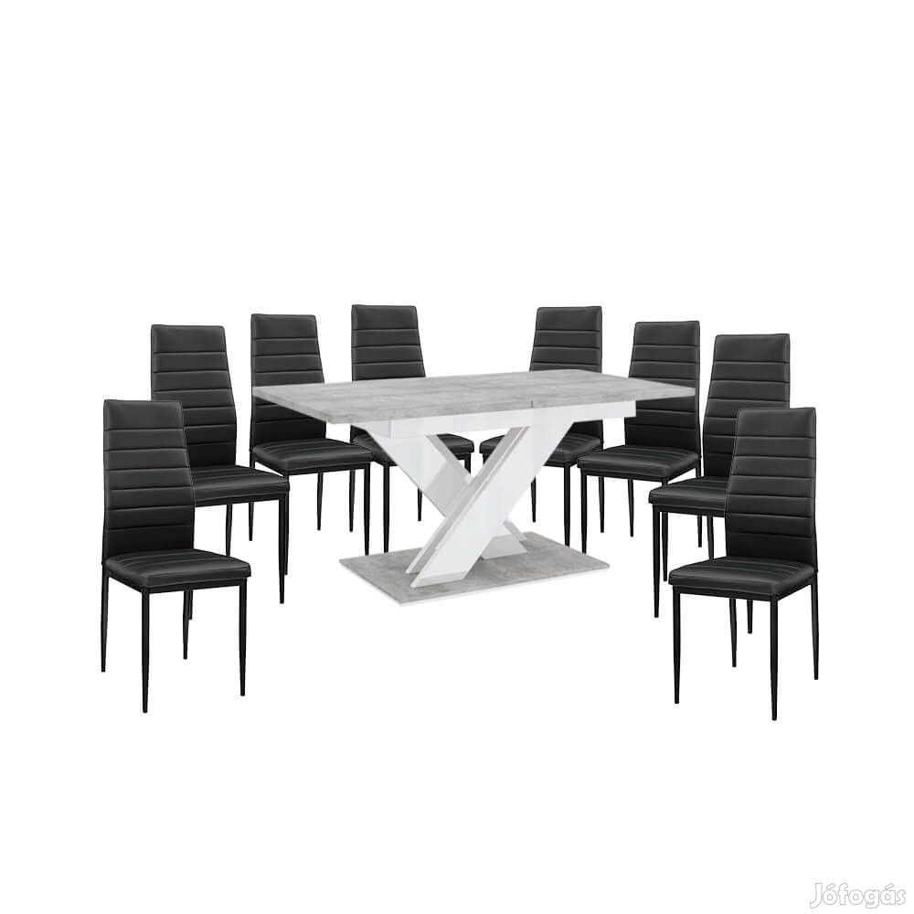 Maasix SWTG Magasfényű Fehér - Beton 8 személyes étkezőszett Fekete C