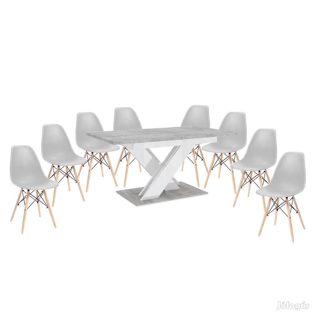Maasix SWTG Magasfényű Fehér - Beton 8 személyes étkezőszett  Szürke