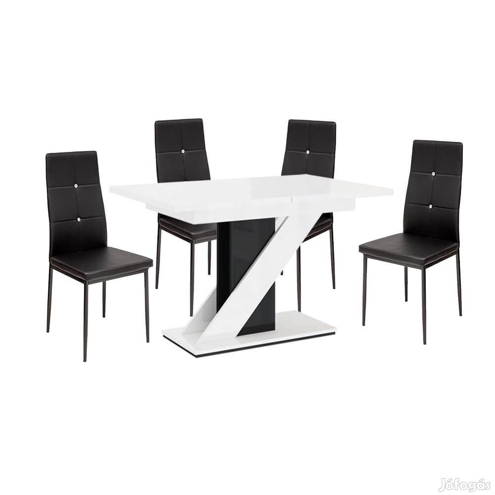 Maasix WGBS Magasfényű Fehér-Fekete 4 személyes étkezőszett Fekete El