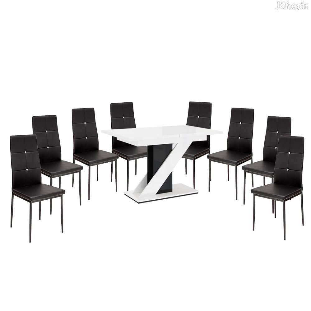 Maasix WGBS Magasfényű Fehér-Fekete 8 személyes étkezőszett Fekete El
