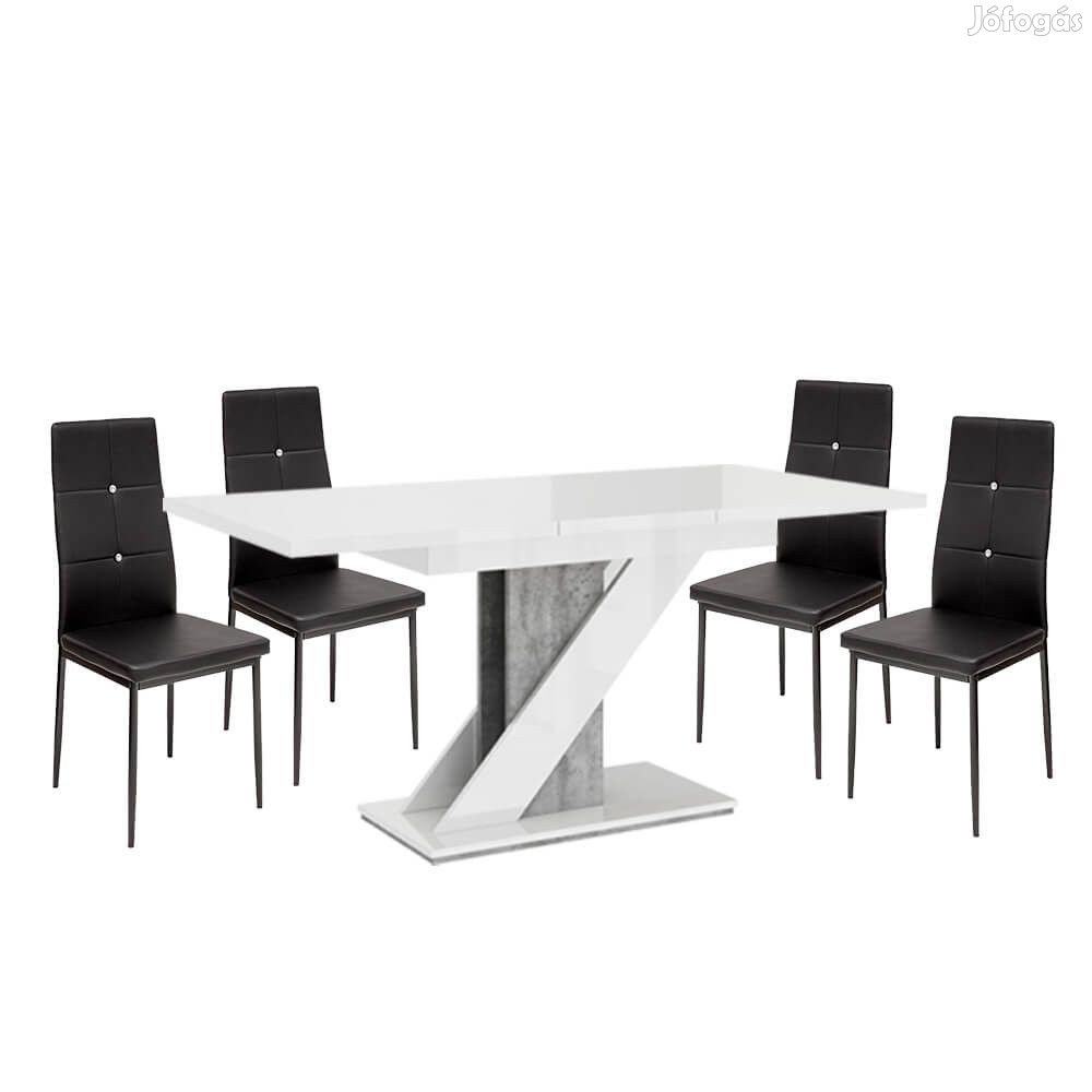 Maasix WGS Szürke-Magasfényű Fehér Z 4 személyes étkezőszett Fekete E