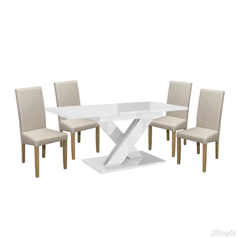 Maasix WTG Magasfényű Fehér 4 személyes étkezőszett Bézs Vanda székek