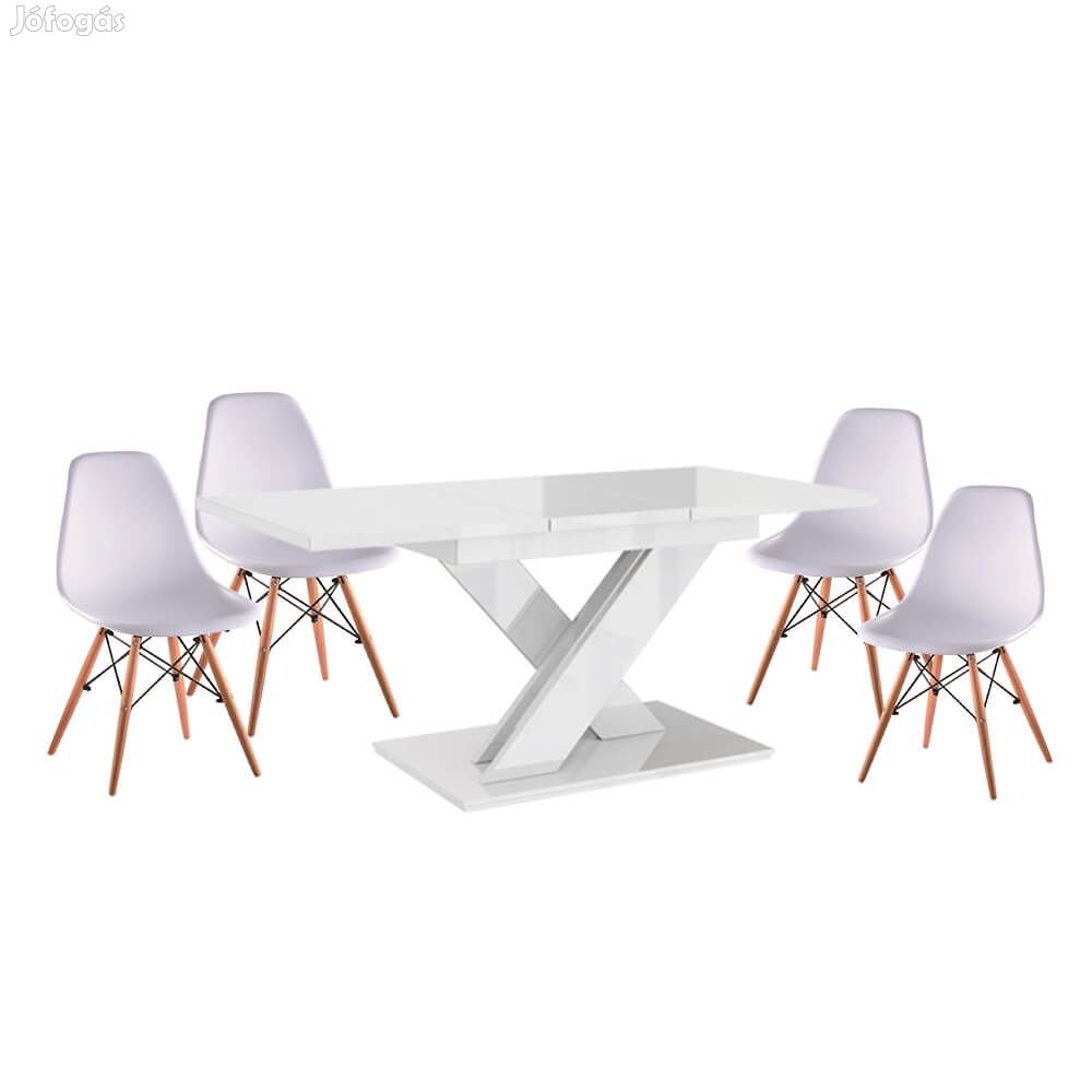 Maasix WTG Magasfényű Fehér 4 személyes étkezőszett Fehér Didier szék