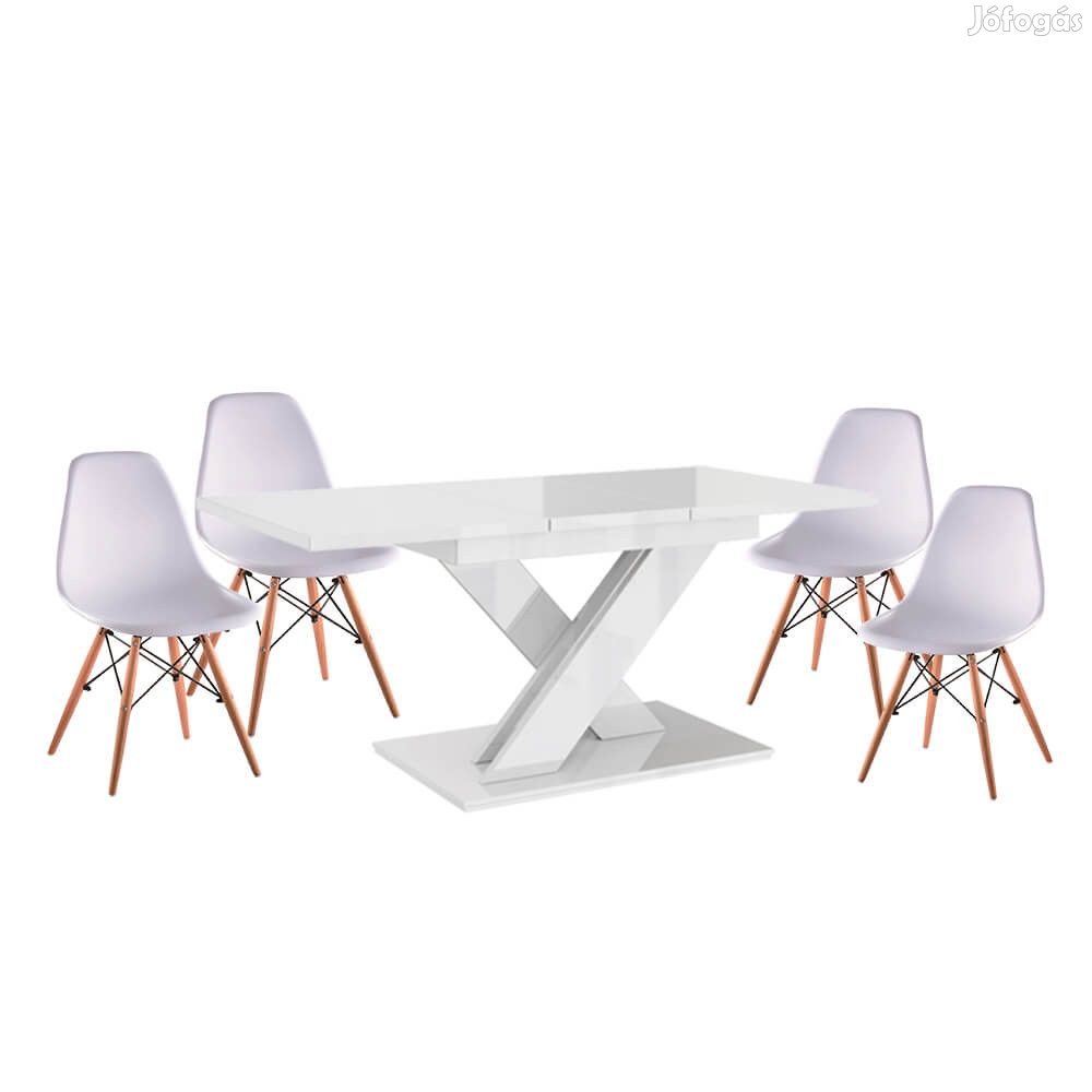 Maasix WTG Magasfényű Fehér 4 személyes étkezőszett Fehér Didier szék