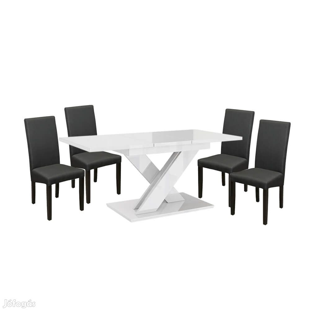 Maasix WTG Magasfényű Fehér 4 személyes étkezőszett Szürke Vanda szék