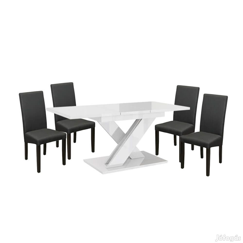 Maasix WTG Magasfényű Fehér 4 személyes étkezőszett Szürke Vanda szék