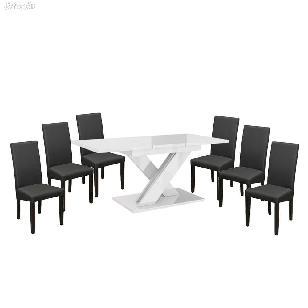 Maasix WTG Magasfényű Fehér 6 személyes étkezőszett Szürke Vanda szék