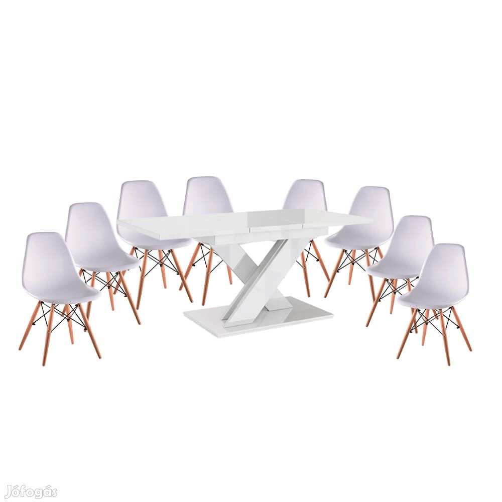 Maasix WTG Magasfényű Fehér 8 személyes étkezőszett Fehér Didier szék