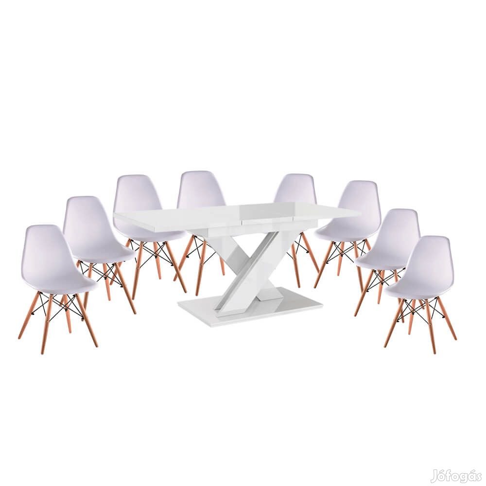Maasix WTG Magasfényű Fehér 8 személyes étkezőszett Fehér Didier szék
