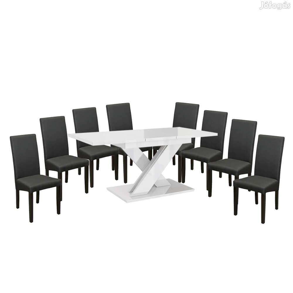 Maasix WTG Magasfényű Fehér 8 személyes étkezőszett Szürke Vanda szék