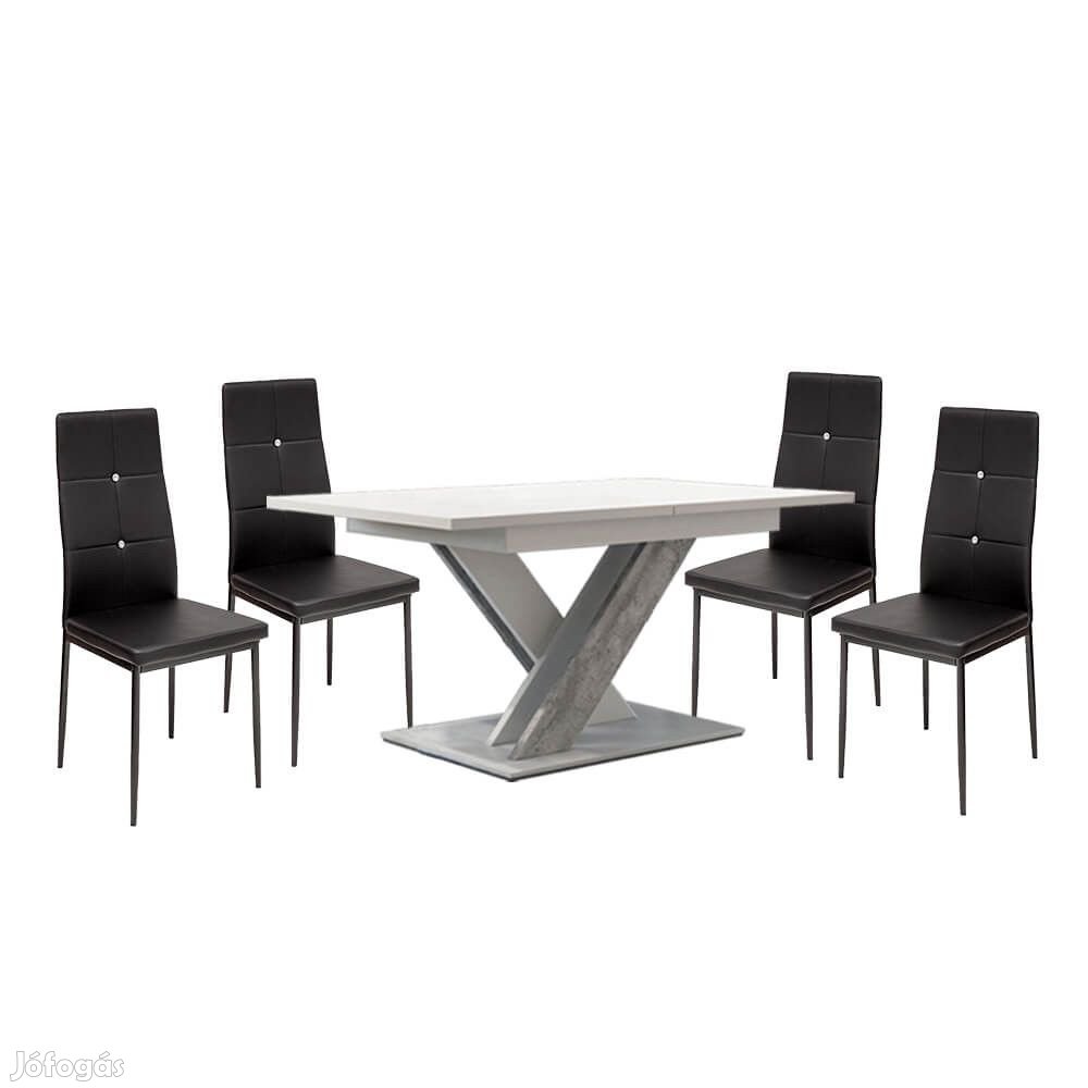 Maasix WTS Magasfényű Fehér-Szürke X 4 személyes étkezőszett Fekete E