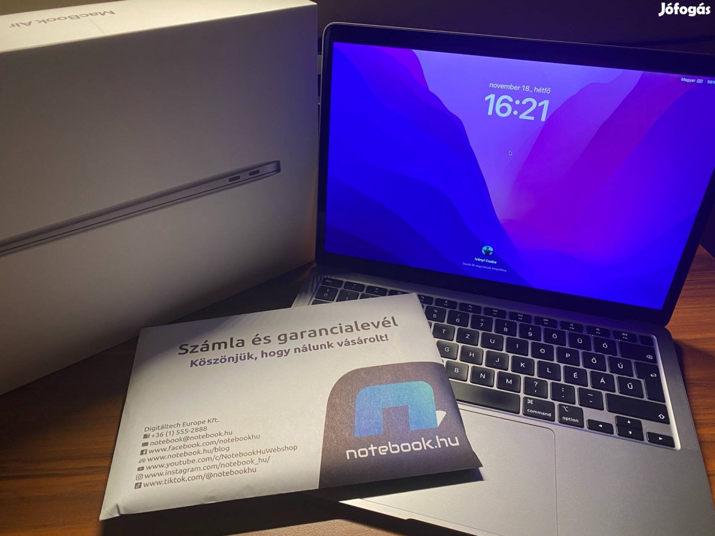 Macbook Air M1 (2020) - 8/256 - 98% akkumulátor - számlával