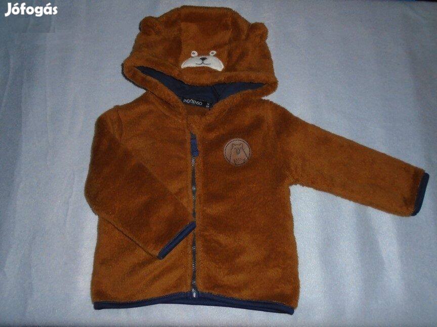Maci mintás barna puha kapucnis pulóver 6-9 hó (méret 74) cipzáras