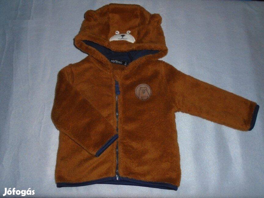 Maci mintás barna puha kapucnis pulóver 6-9 hó (méret 74) cipzáras