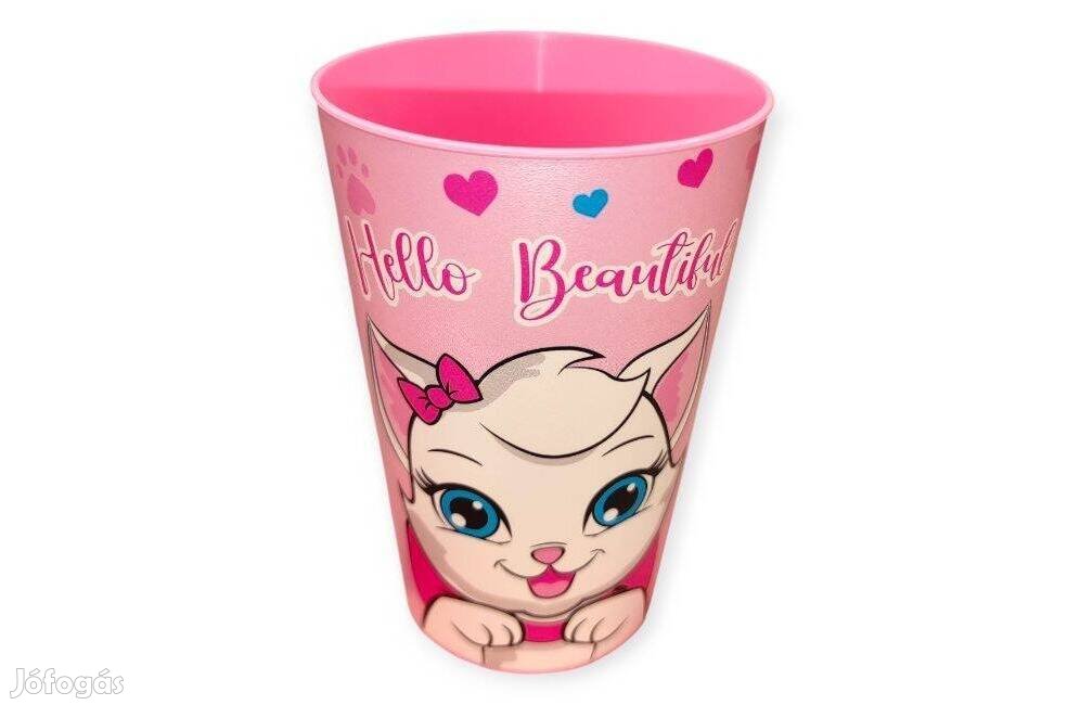 Macskás műanyag pohár gyerekeknek rózsaszín 340 ml