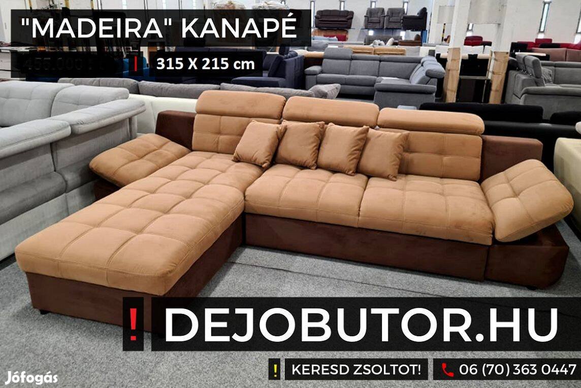 Madeira rugós bronz sarok kanapé ülőgarnitúra 315x215 cm ágyazható