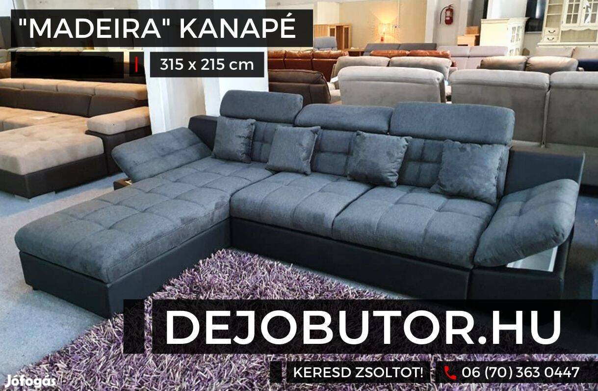 Madeira sarok kanapé ülőgarnitúra 315x215 cm rugós ágyazható kék