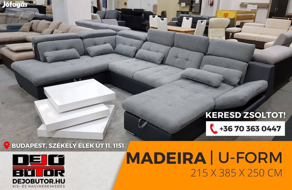 Madeira ualak gray kanapé sarok ülőgarnitúra 215x385x250 cm ágyazható