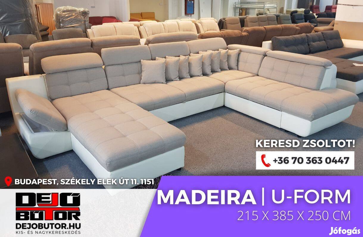 Madeira ualak rugós kanapé 250x385x215 cm ülőgarnitúra bézs sarok