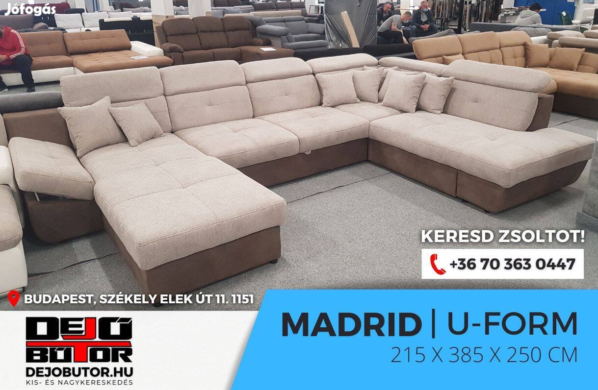 Madrid bézs sarok kanapé ülőgarnitúra 250x385x215 cm ualak ágyazható