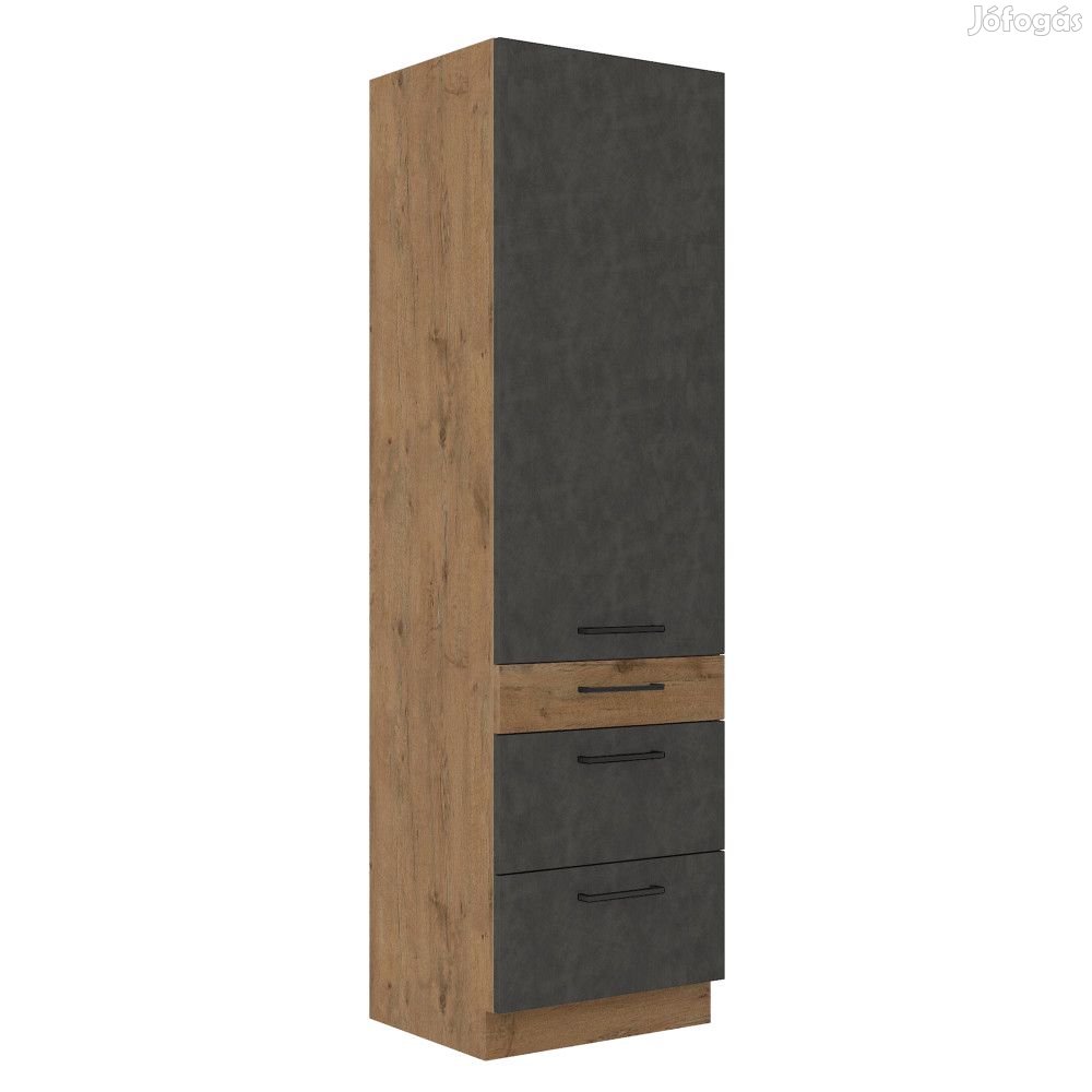 Magas szekrény, tölgy lancelot/szürke matt, VEGA 60 DKS-210 3S 1F