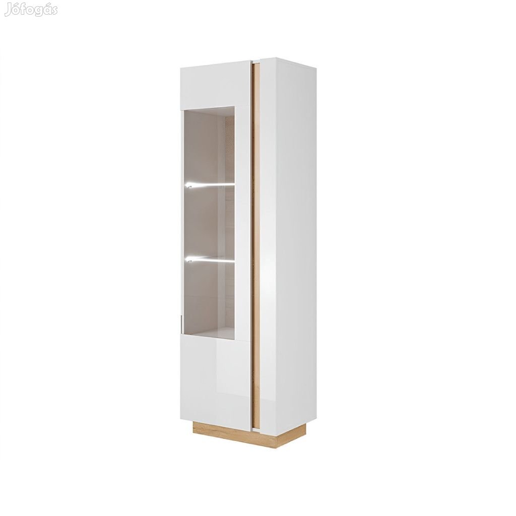 Magas vitrines szekrény 60, fehér/tölgy grandson/magasfényű fehér, CI