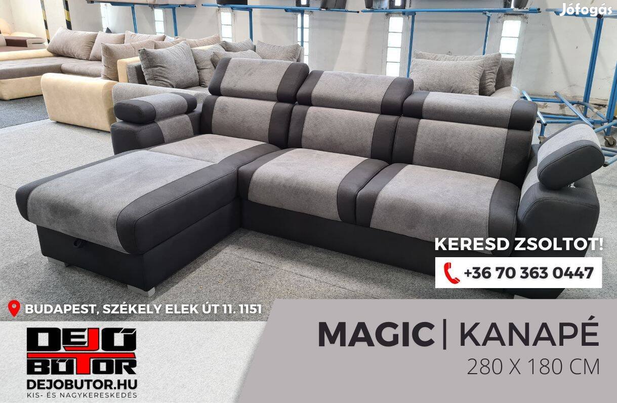Magic L fekete rugós sarok kanapé ülőgarnitúra 280x180 cm ágyazható