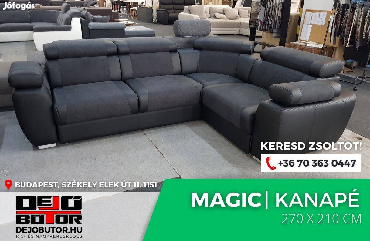Magic XL fekete sarok rugós kanapé ülőgarnitúra 270x210 cm