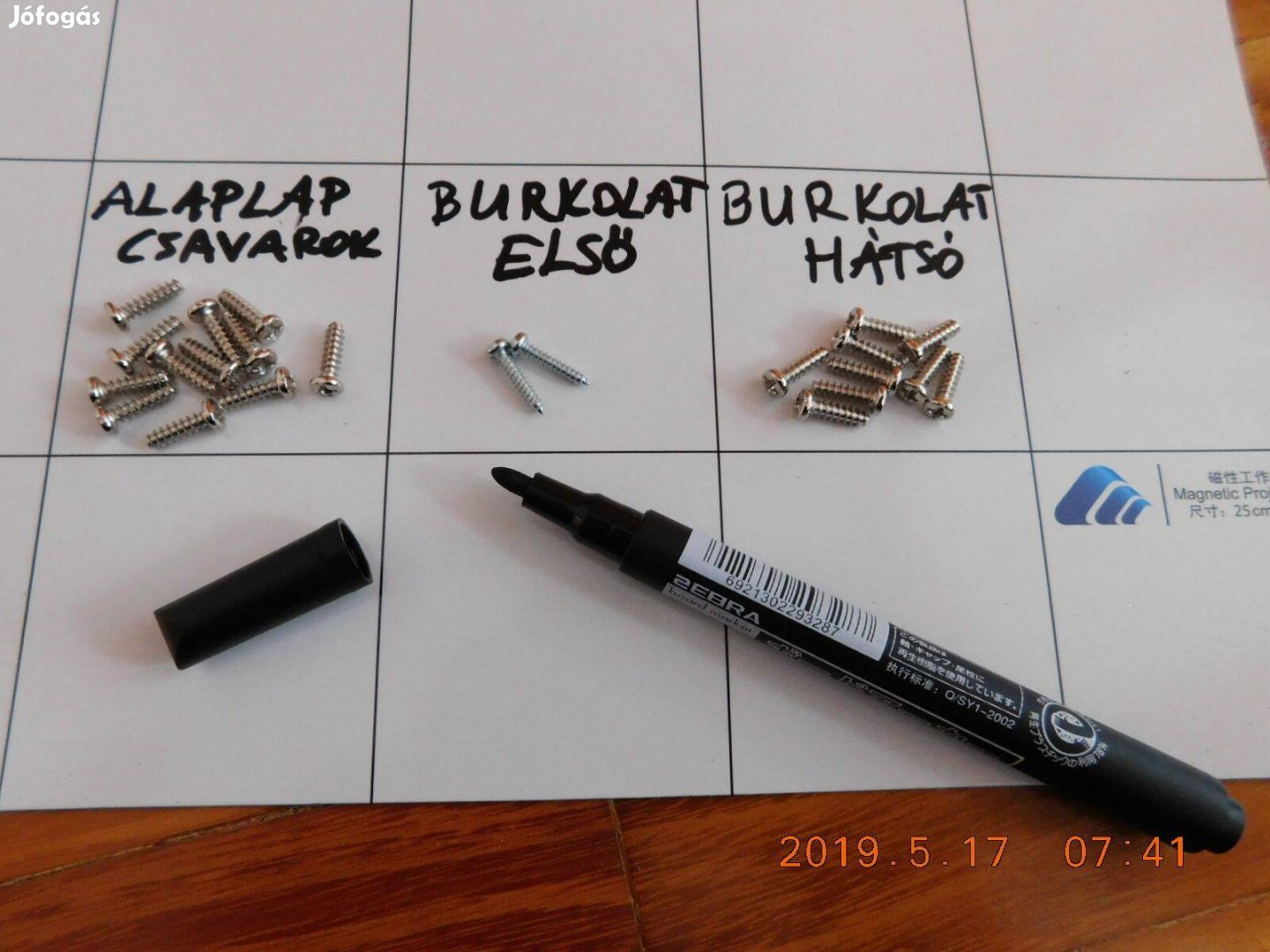 Mágneses csavarpad 25x20 cm, letörölhető írású fekete filctollal, új