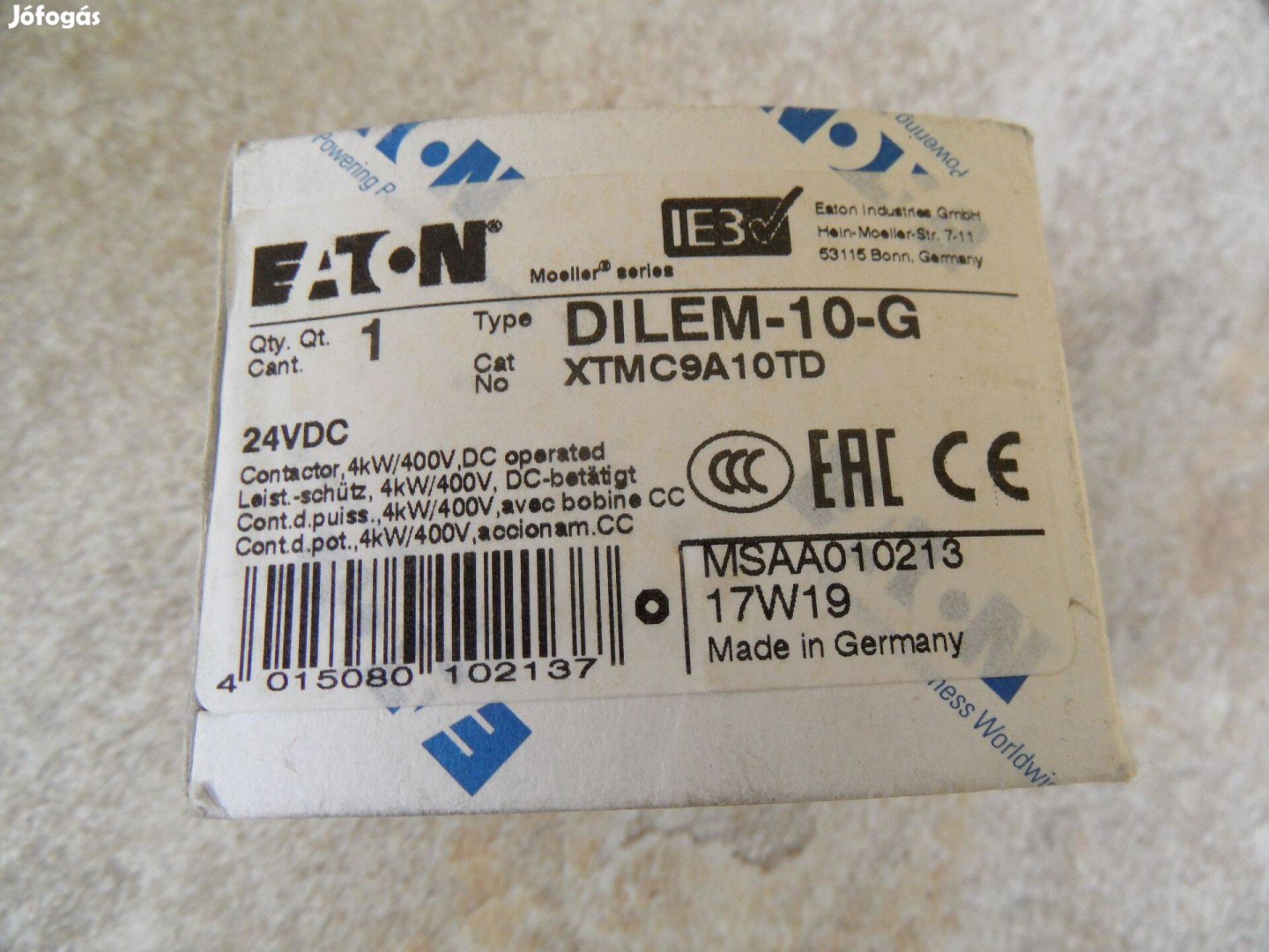 Mágneskapcsoló 4KW 24VDC Eaton