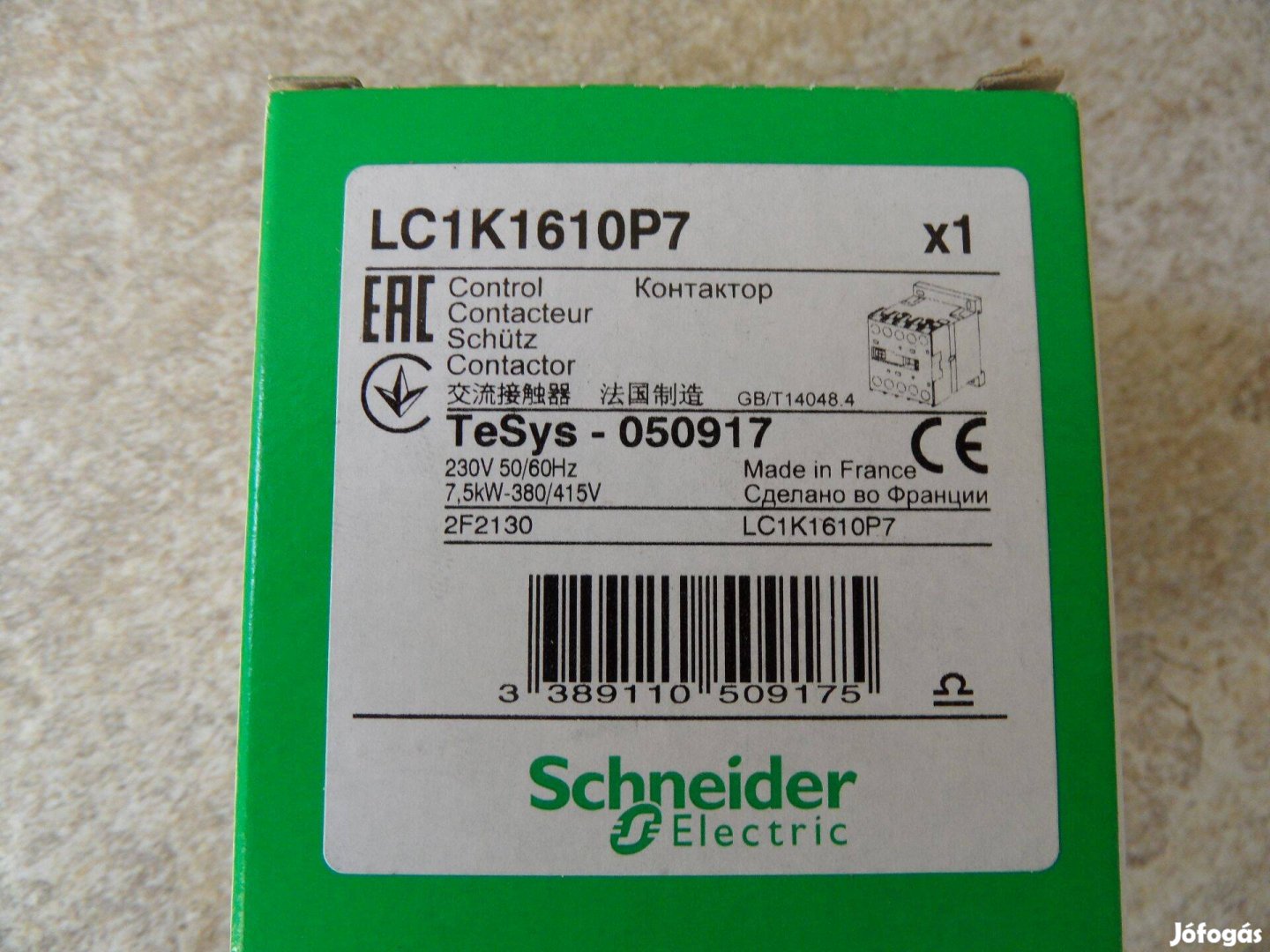 Mágneskapcsoló 7,5KW 230VAC Schneider