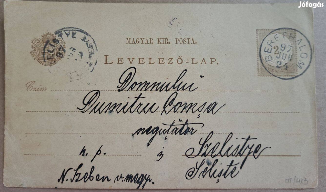 Magyar Kir.Posta levelező-lap Berethalom bélyegzővel 1897