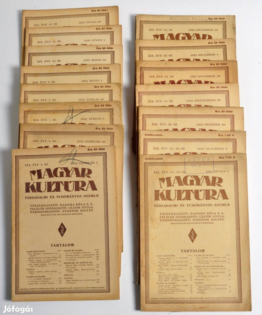 Magyar Kultúra folyóirat, 1932-ből. 15 db egyben 4000 Ft