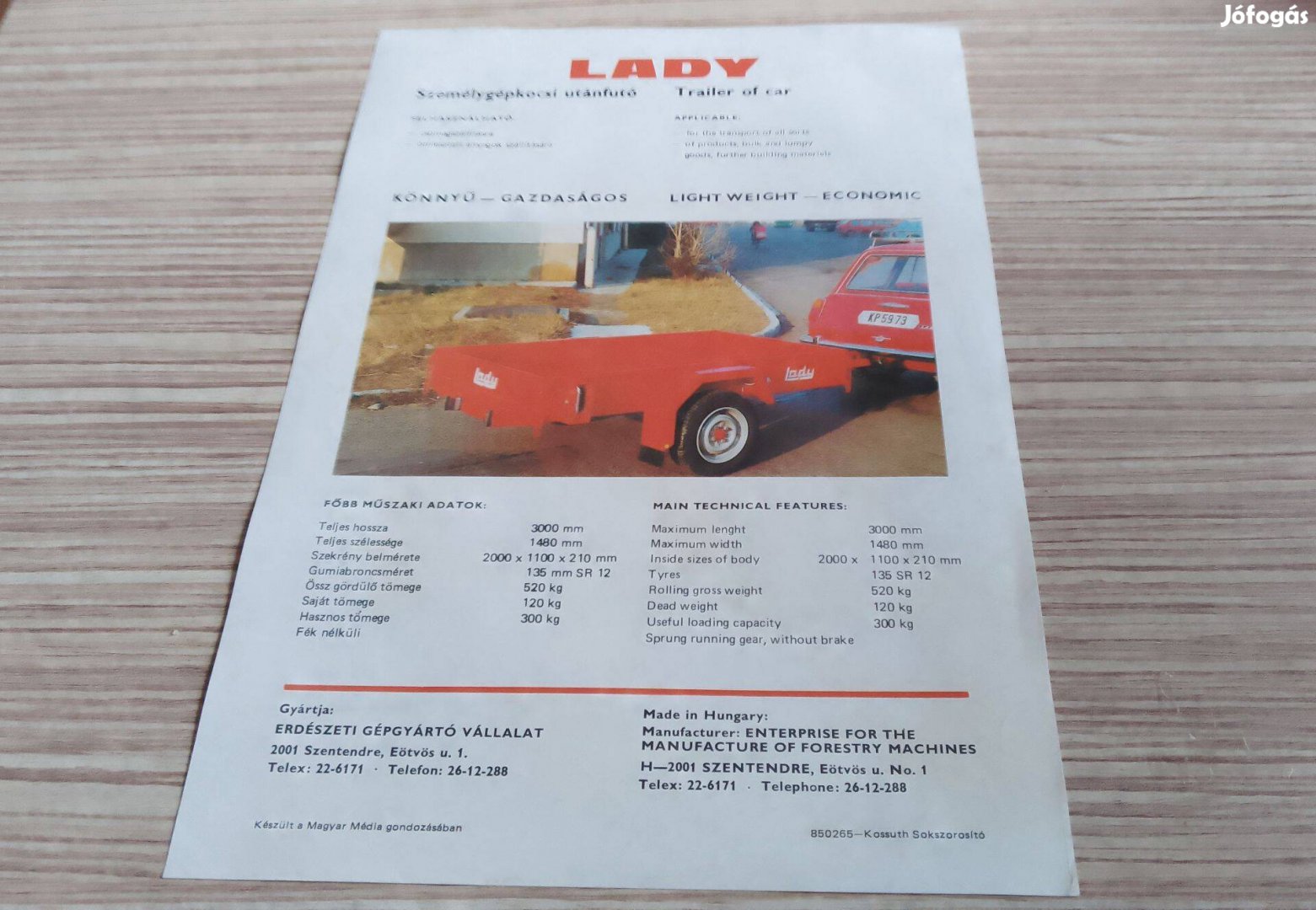 Magyar Lady utánfutó prospektus, katalógus!