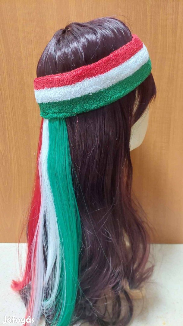 Magyar nemzeti színű frottír fejpánt, trikolor hajjal