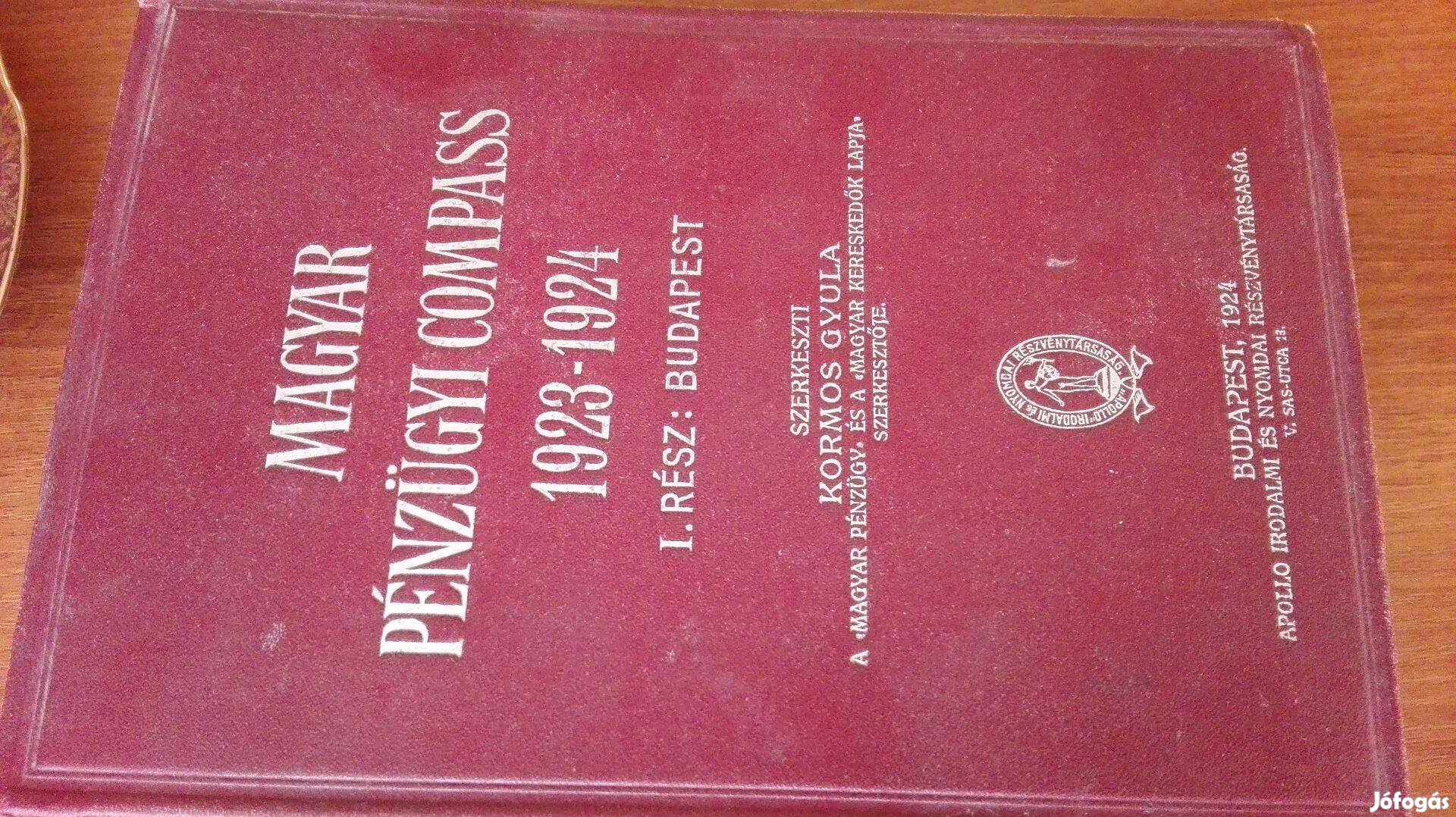 Magyar pénzügyi compass 1923-1924 Nagyon Ritka antikvár szakkönyv