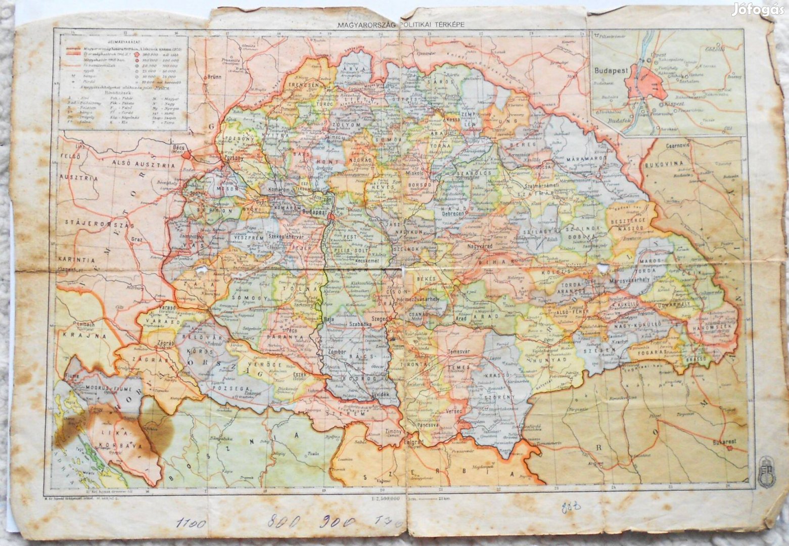 Magyarország Politikai hegy és vízrajzi térkép 1942 második Bécsi Dön