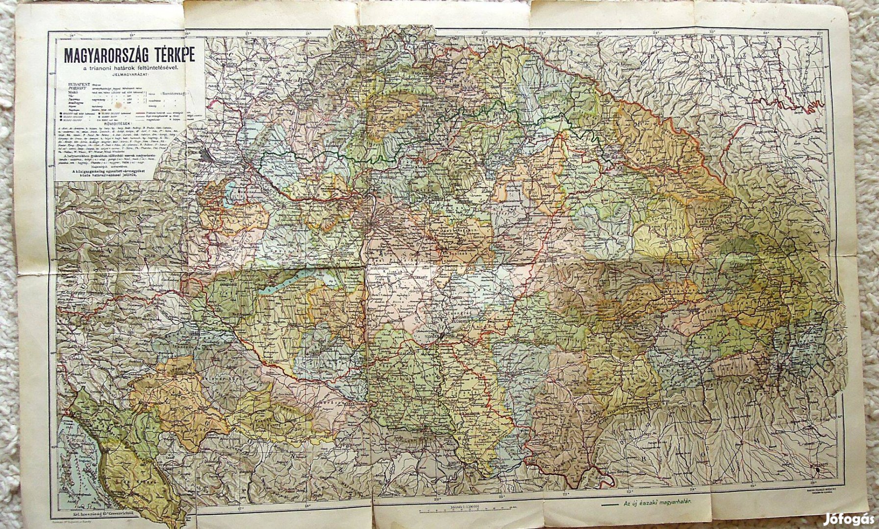 Magyarország térkép a trianoni határok feltüntetésévél 1938 I. Bécsi