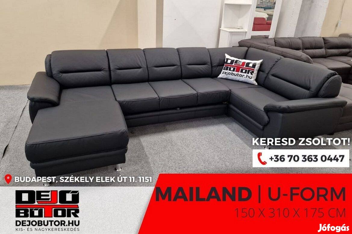 Mailand ualak sarok kanapé ülőgarnitúra 150x310x175cm valódi bőr black